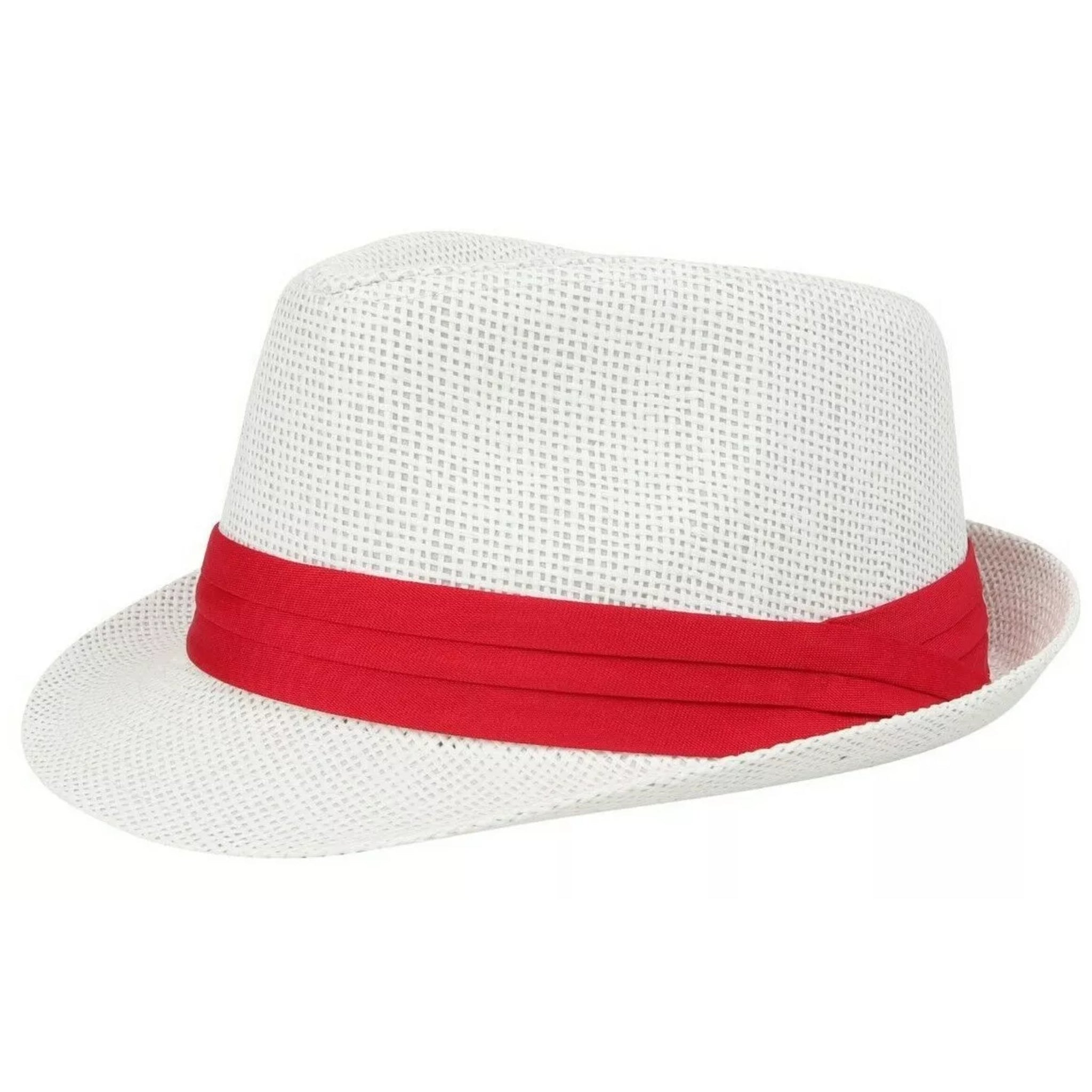 White straw trilby sun hat with red band for men and women summer fashion